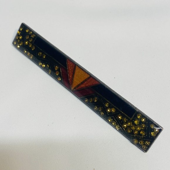 Art Deco Geometric Pin Rhinestone Bar Brooch Rectangle Pierre Bex - Picture 2 of 5